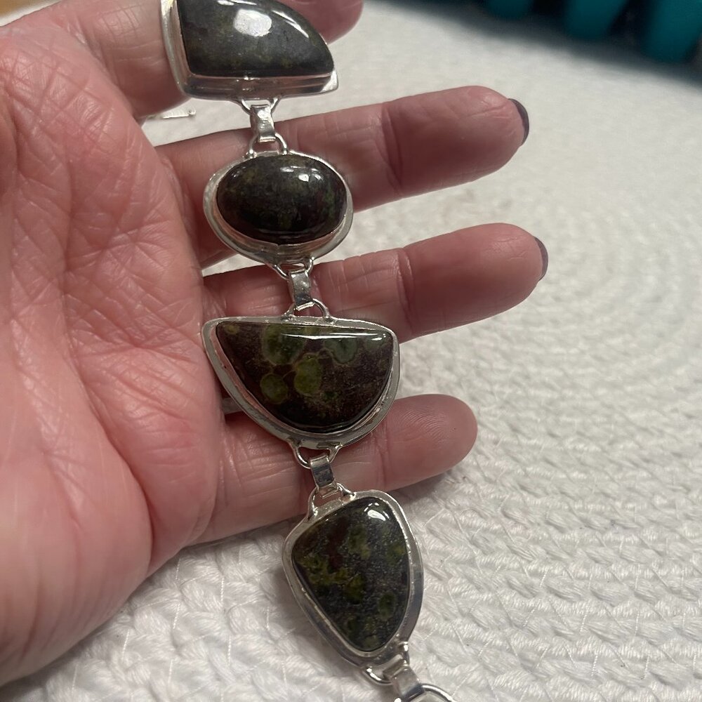Natural GREEN FOREST JASPER Handmade Sterling 925 Bracelet Size 8" #306E